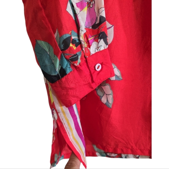 Johnny Was Passion Iris Silk Button Front Shirt Small Red Floral Print - Picture 5 of 8